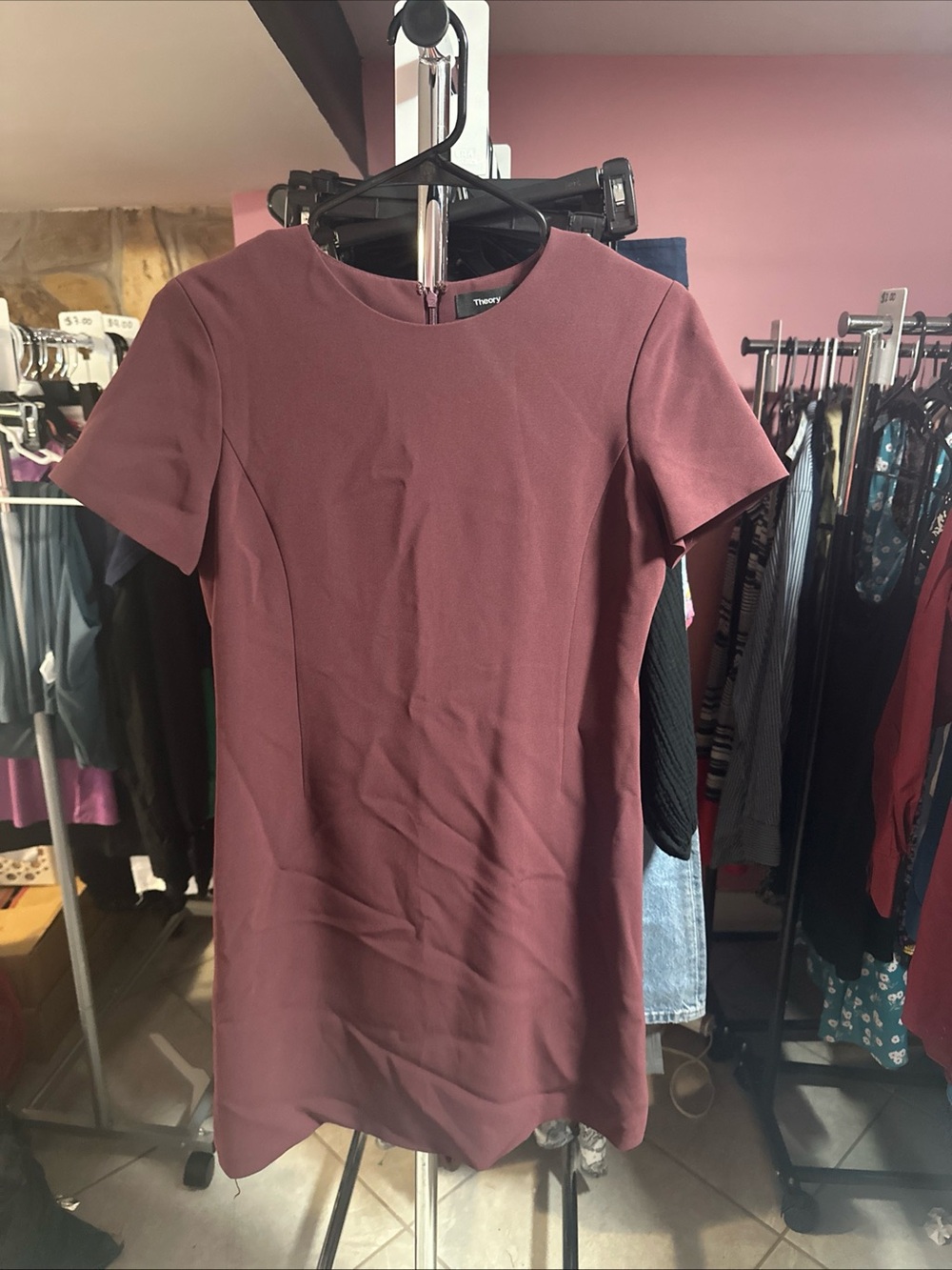 Theory Dusty Plum Short Sleeve Shift Dress